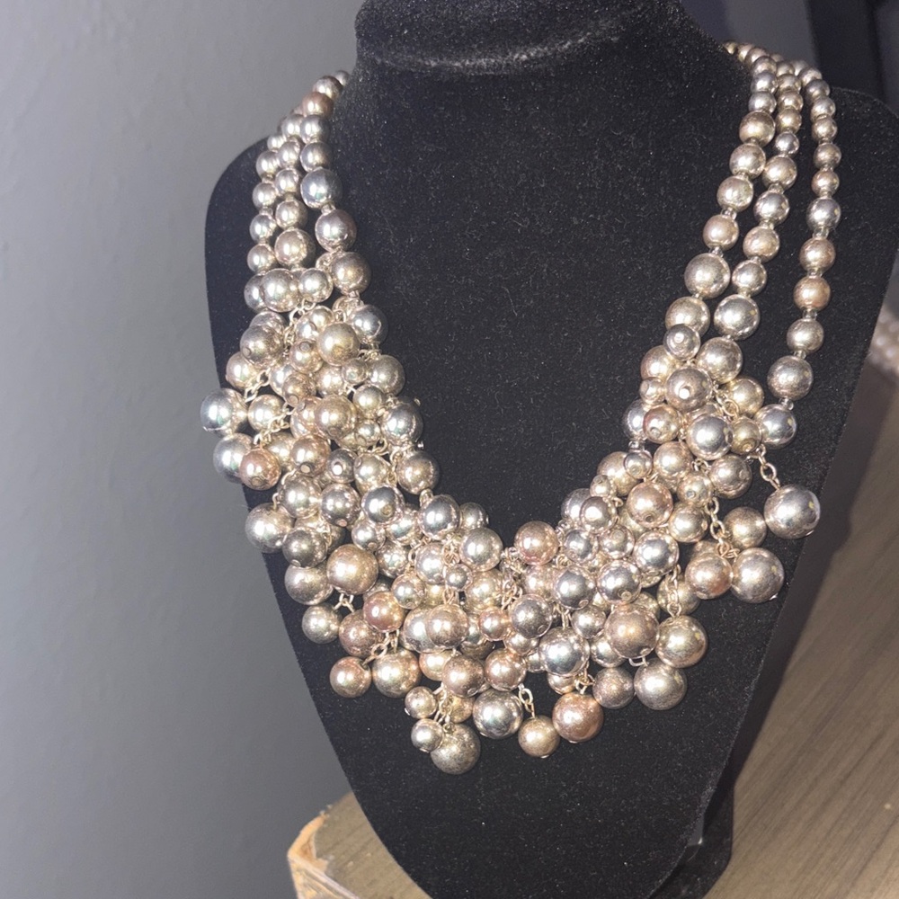 Multi-Tone Statement Bead Necklace - Gold and Silver